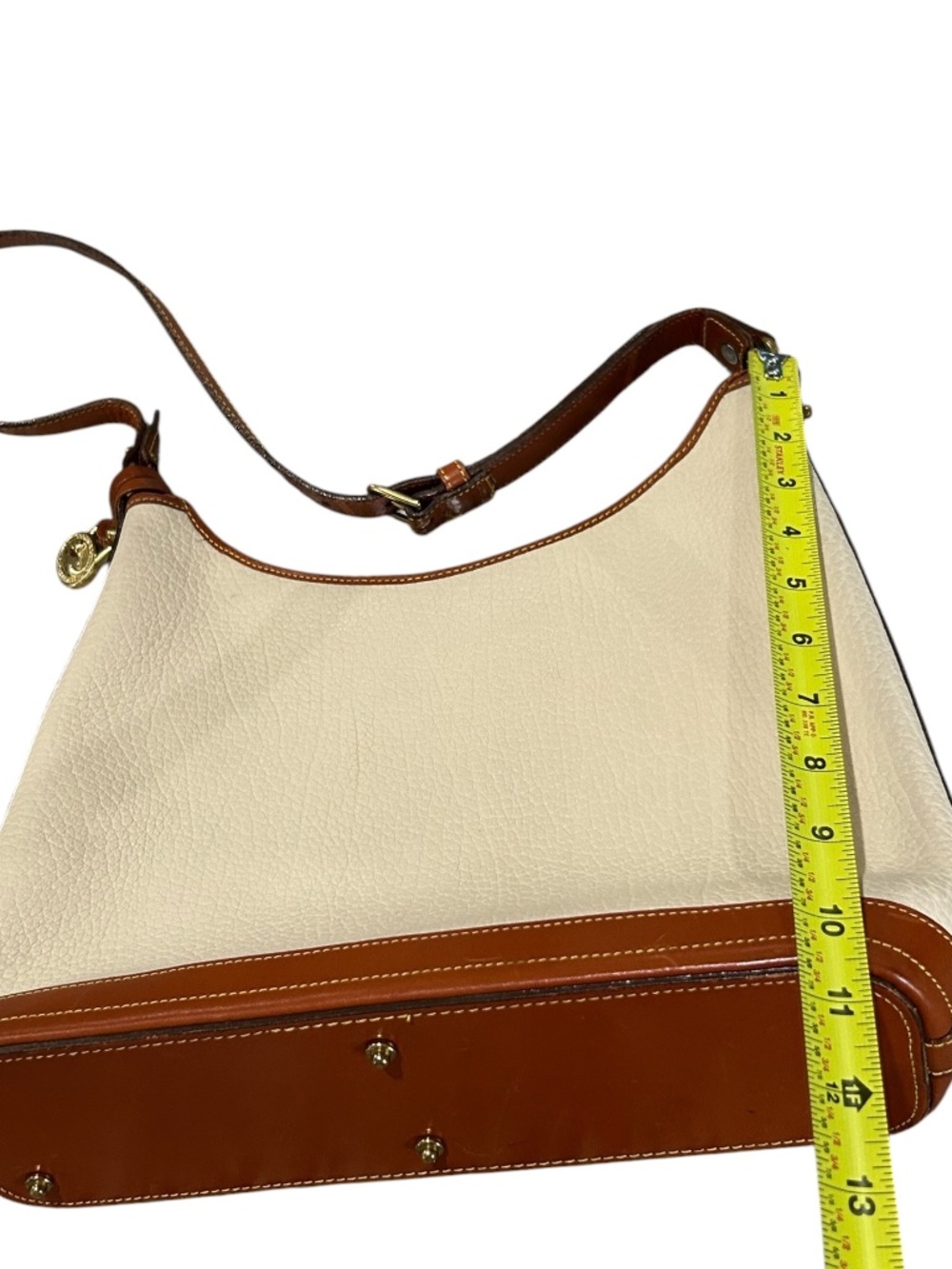 Vintage Dooney & Bourke Hobo Bag Cream Pebbled Leather Tote Bucket Top Zip - Picture 12 of 16